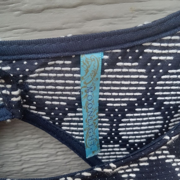 Moonlight Navy and White Polka Dot Mini Dress Size Medium Fit & Flare - Picture 3 of 10